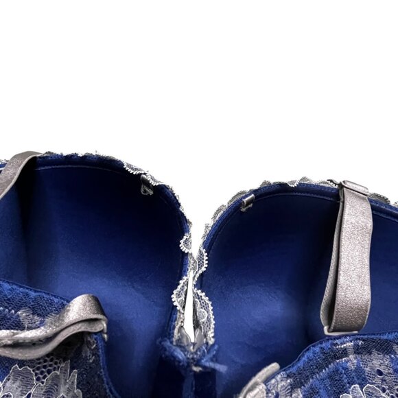 Torrid Curve Bra Push up 46DD Underwire Lace Overlay Blue Gray Lined - Picture 4 of 9